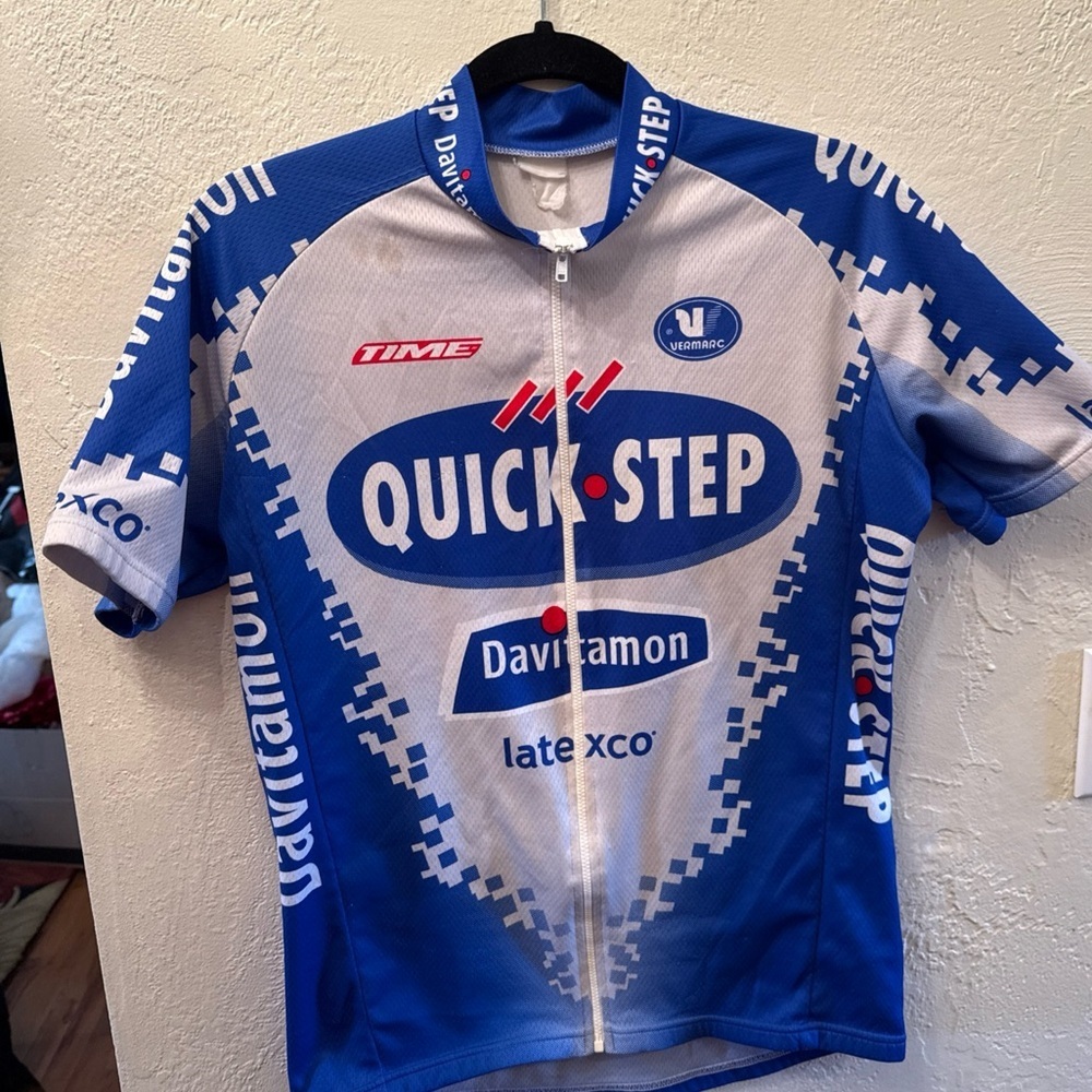Vintage 2003 Vermarc Quick-Step Team Cycling Jersey in Blue & White Men’s Sz M